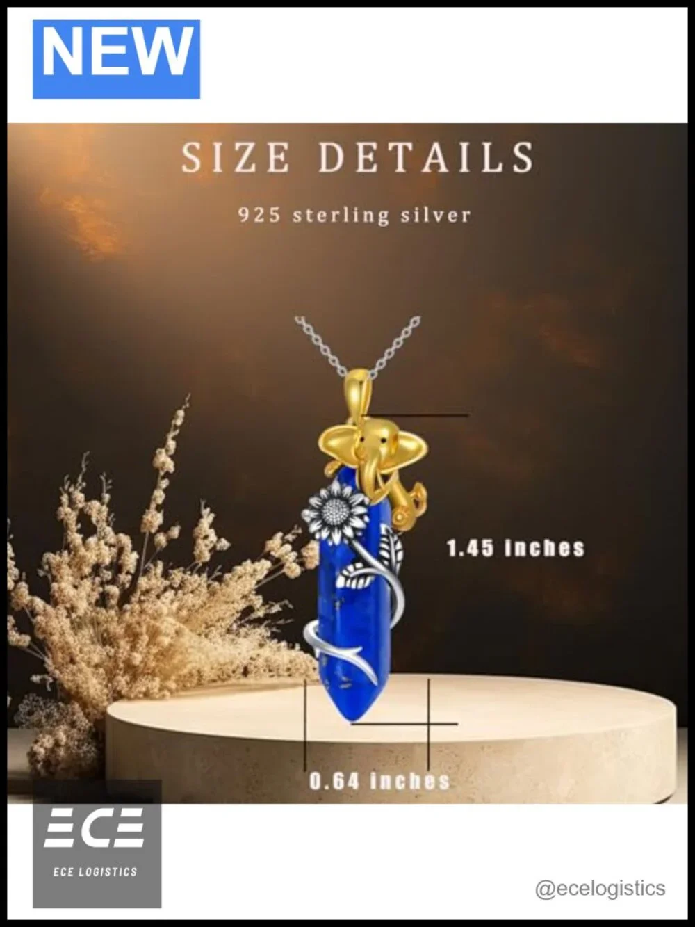 925 Sterling Silver Elephant Necklace Lapis Lazuli Reiki Pendant
